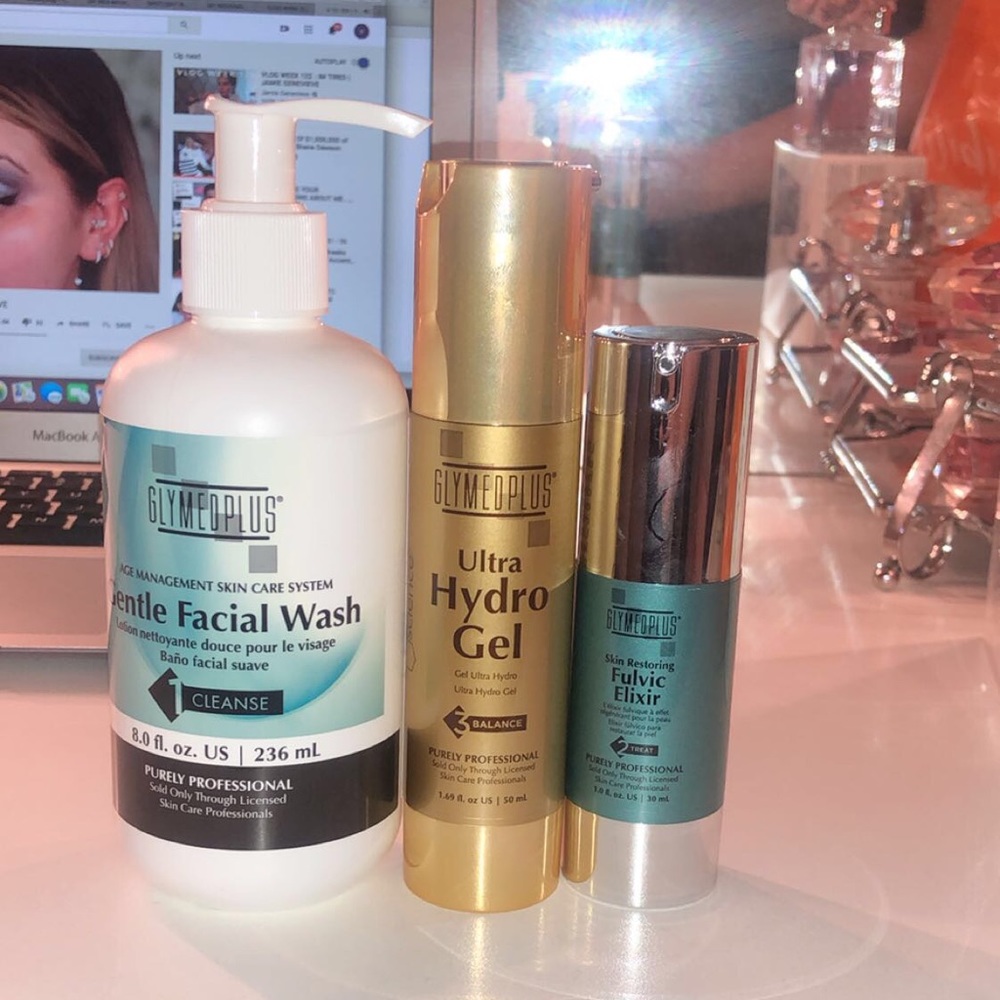 Glymed face wash,moisturizer,and elixir